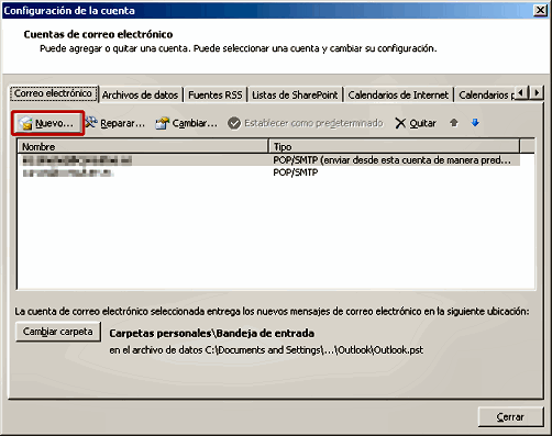Configuración de una cuenta en Outlook