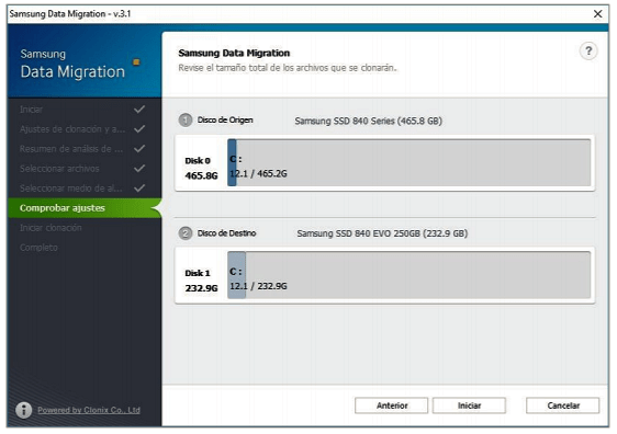 Copias a SSD con Samsung Data Migration