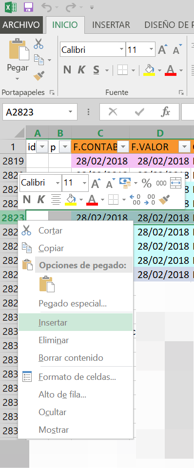 Insertar filas en Excel