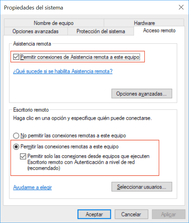 Configuración de acceso remoto en Windows