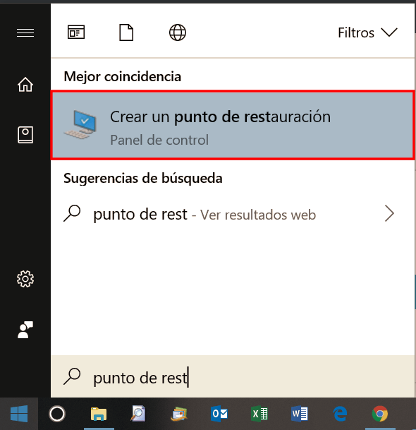 Crear punto de restauración en Windows