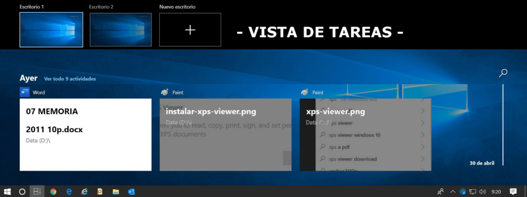 Vista de tareas de Windows 10