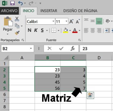 Matrices en Excel