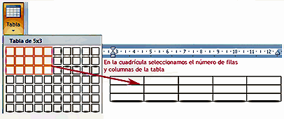 insertar tabla: seleccionar nº de filas y columnas
