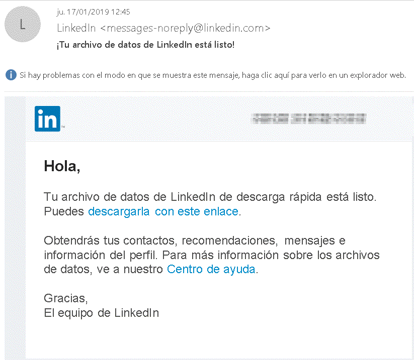 email descargas archivo con contactos de Linkedin