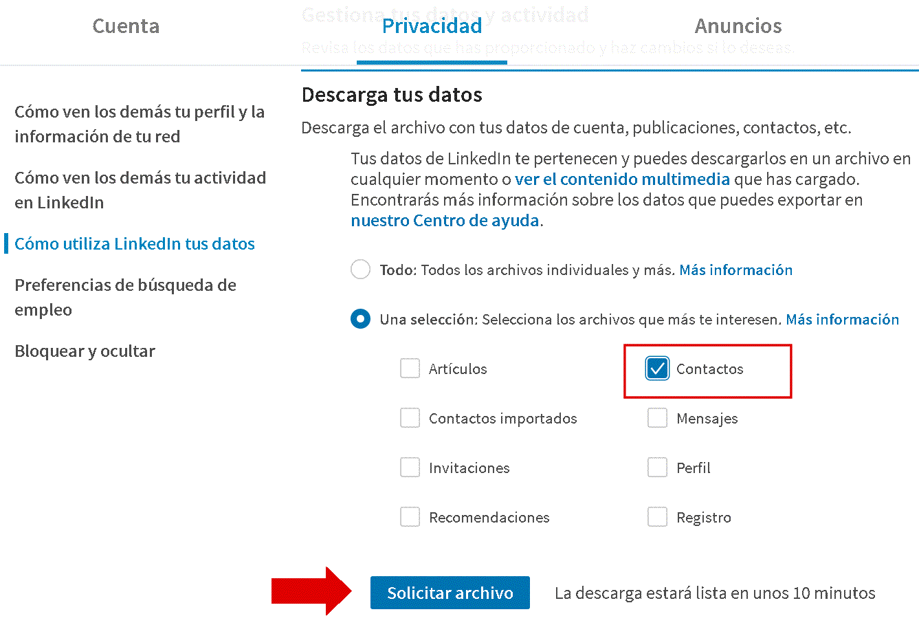 Importar / Exportar contactos