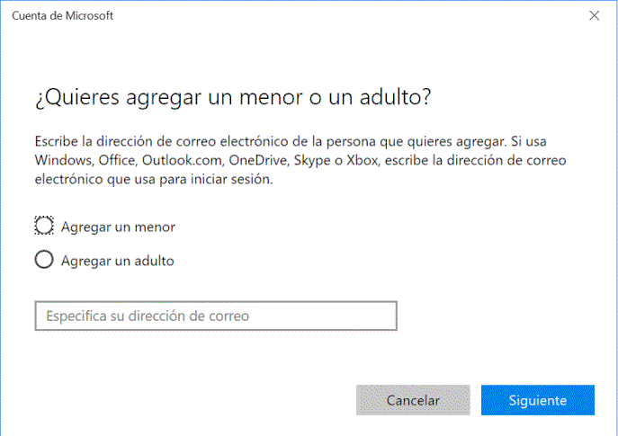 Agregar un familiar como usuario en Windows 10