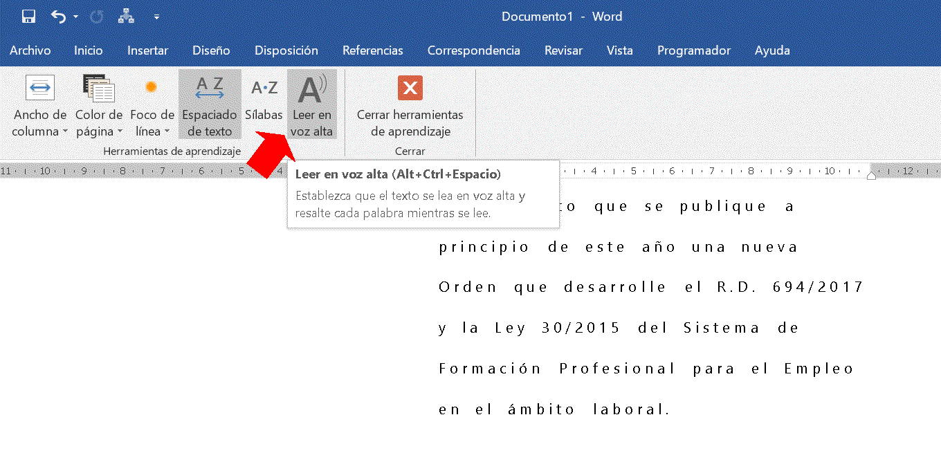 Leer en voz alta en Ms Word