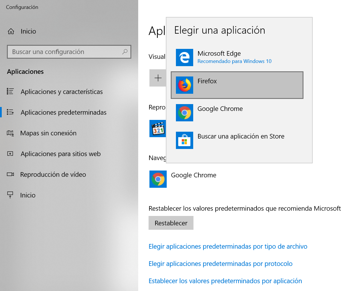 Elegir un navegador web predeterminado en Windows