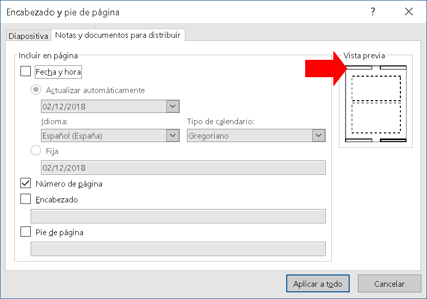 Encabezado de notas y documentos a distribuir en Powerpoint