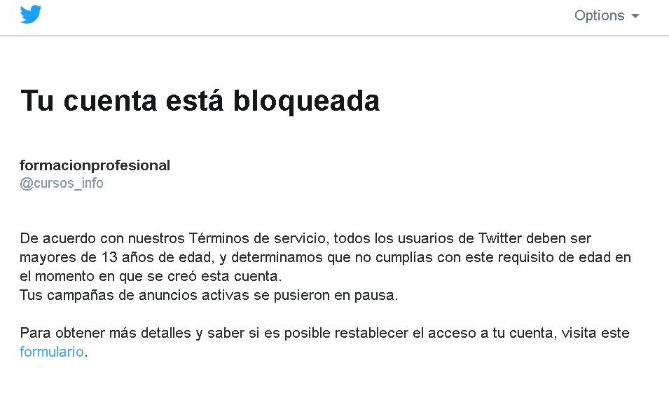 cuenta bloqueada en Twitter