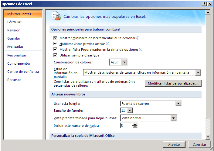 El botón de Office en Excel 2007 – ? Buscar Tutorial