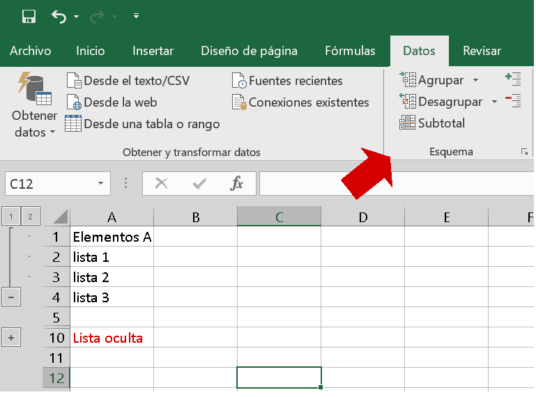 Anidar datos en Excel