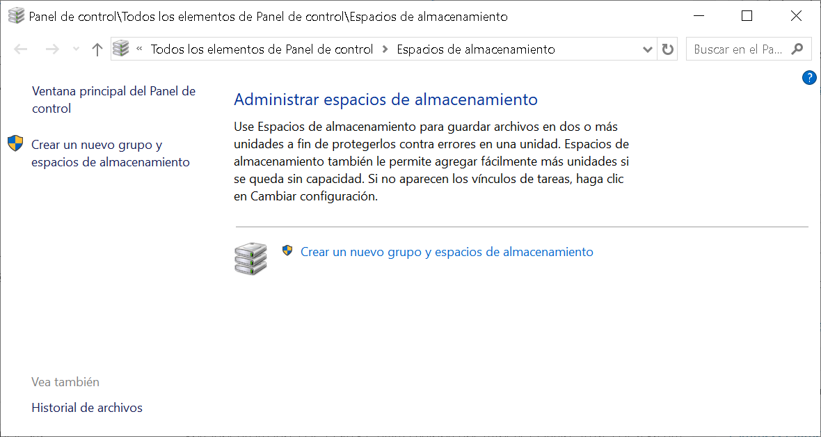 Espacios de almacenamiento en Windows 10
