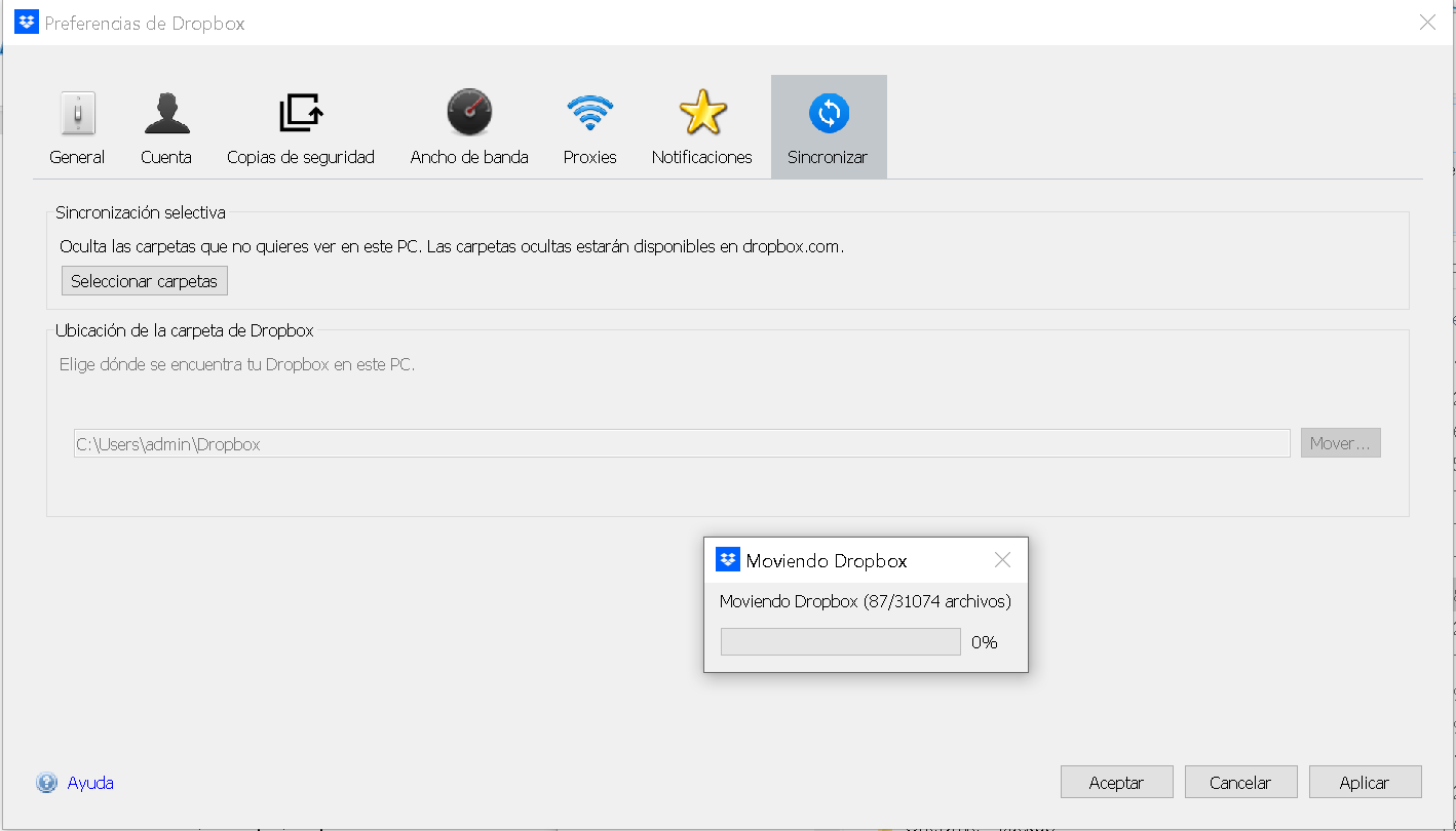 Mover archivos locales del Dropbox