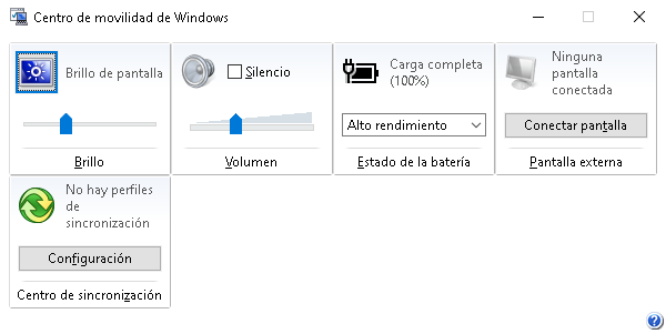 El Centro de movilidad de Windows 10