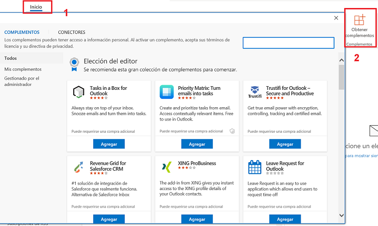 Obtener complementos de Ms Outlook