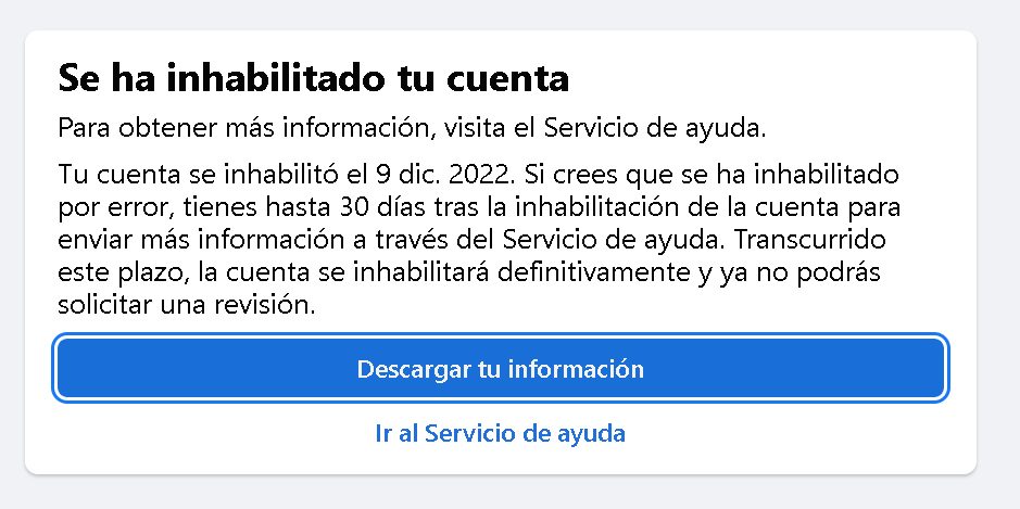 Cuenta de Facebook deshabilitada