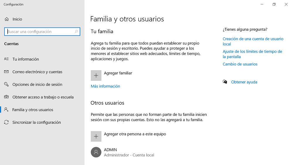 Control parental de Windows 10