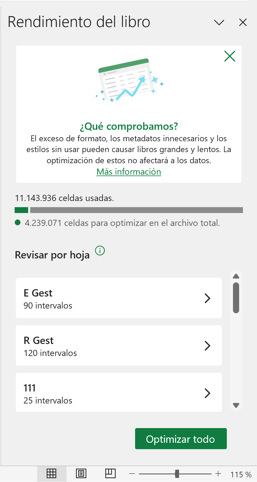 Optimizar libro de Excel automáticamente