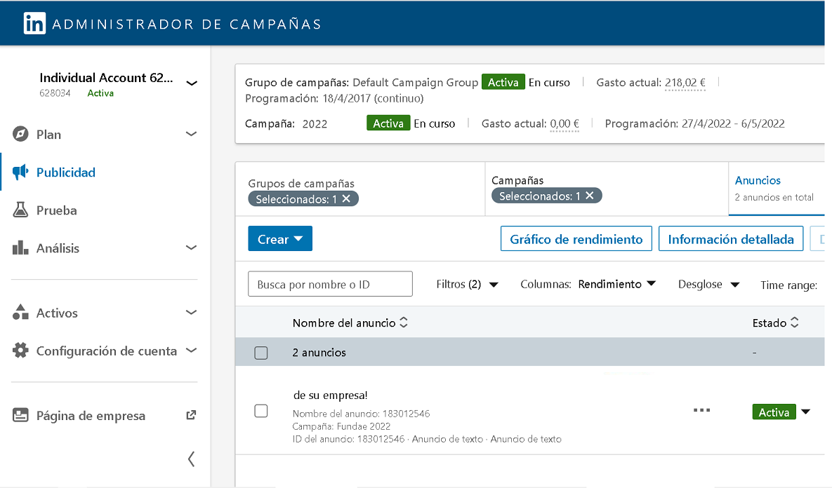 Administrador de campañas de Linkedin