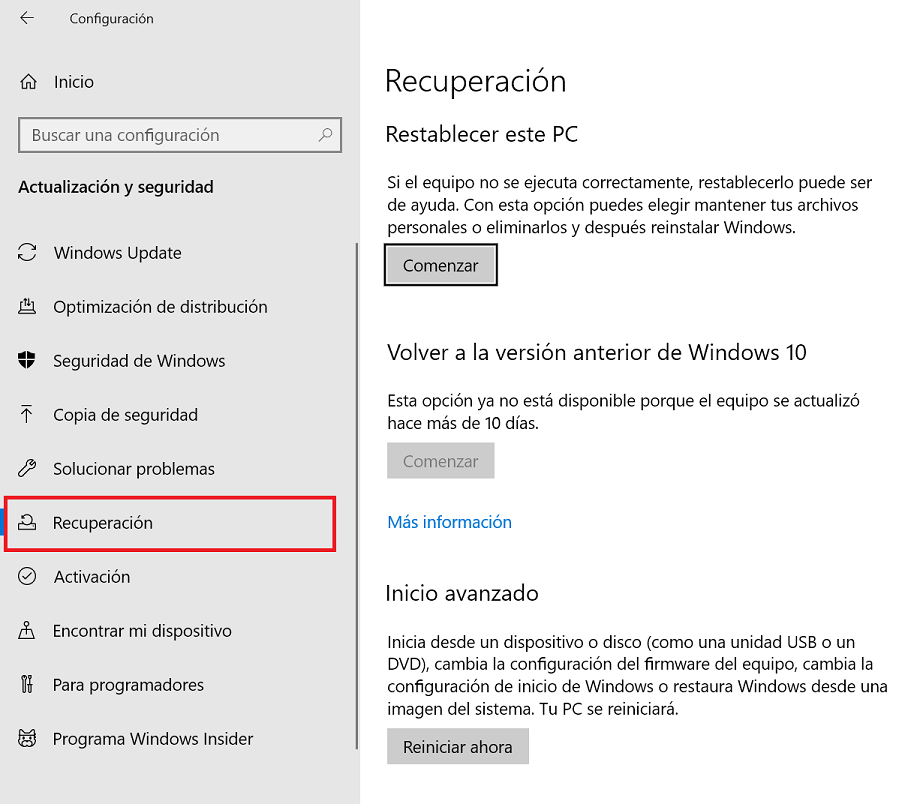 Regenerar Windows 10