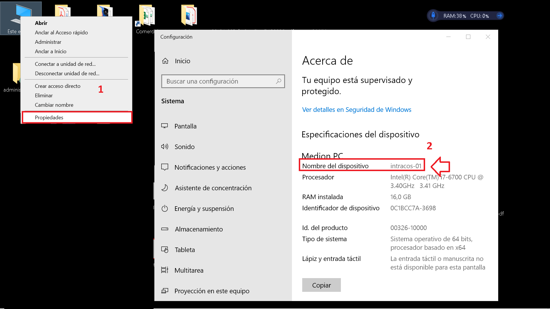 Nombre de un PC Windows