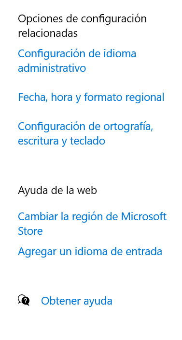 Opciones del menú configurar Idiomas