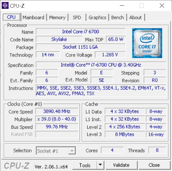 CPU-z info hardware
