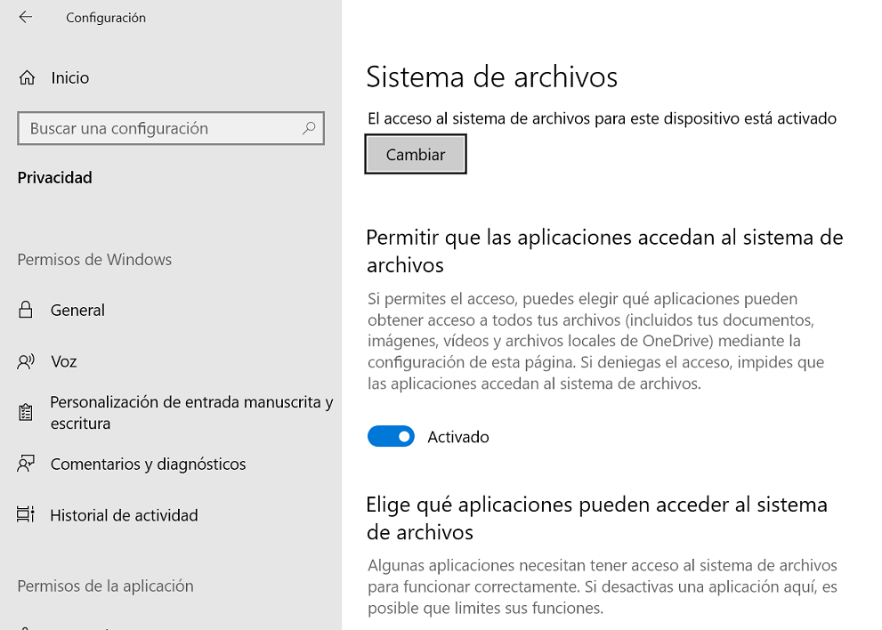 Desactivar sistema de archivos