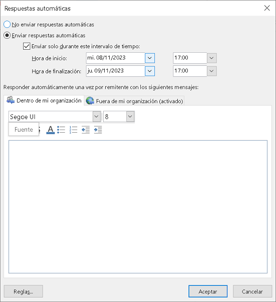 Respuestas automáticas de Outlook